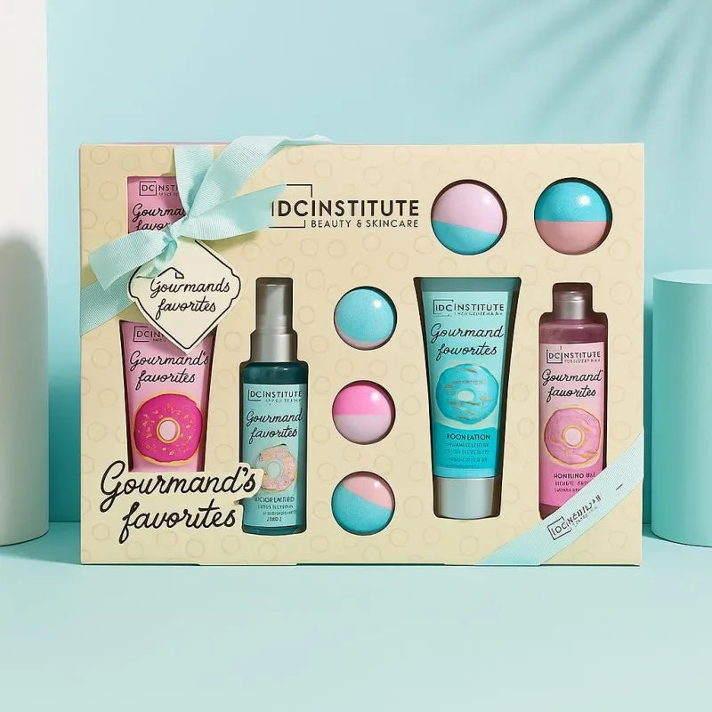 IDC Institut COFFRET BAIN XXL GOURMAND Vanille Fraise Caramel Savon 100g Gommage Brume 115ml Bombes 45g Gel Douche 150ml