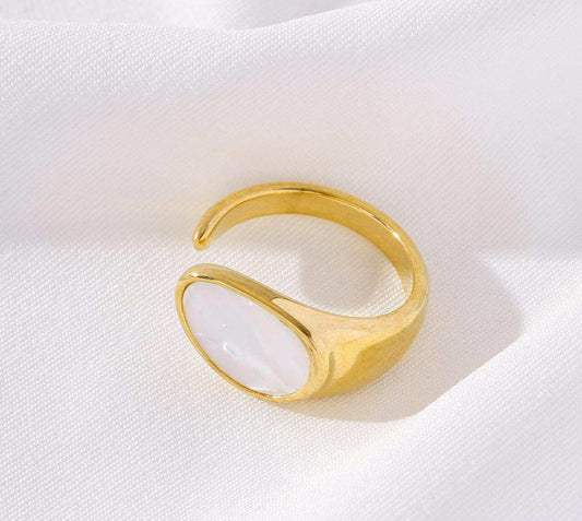 Bague ajustable dorée avec pierre nacrée – Acier inoxydable 316L